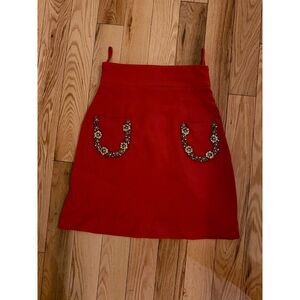 Miu Miu Red Crystal Flower Pocket Mini Skirt Size IT 38 (US 2)